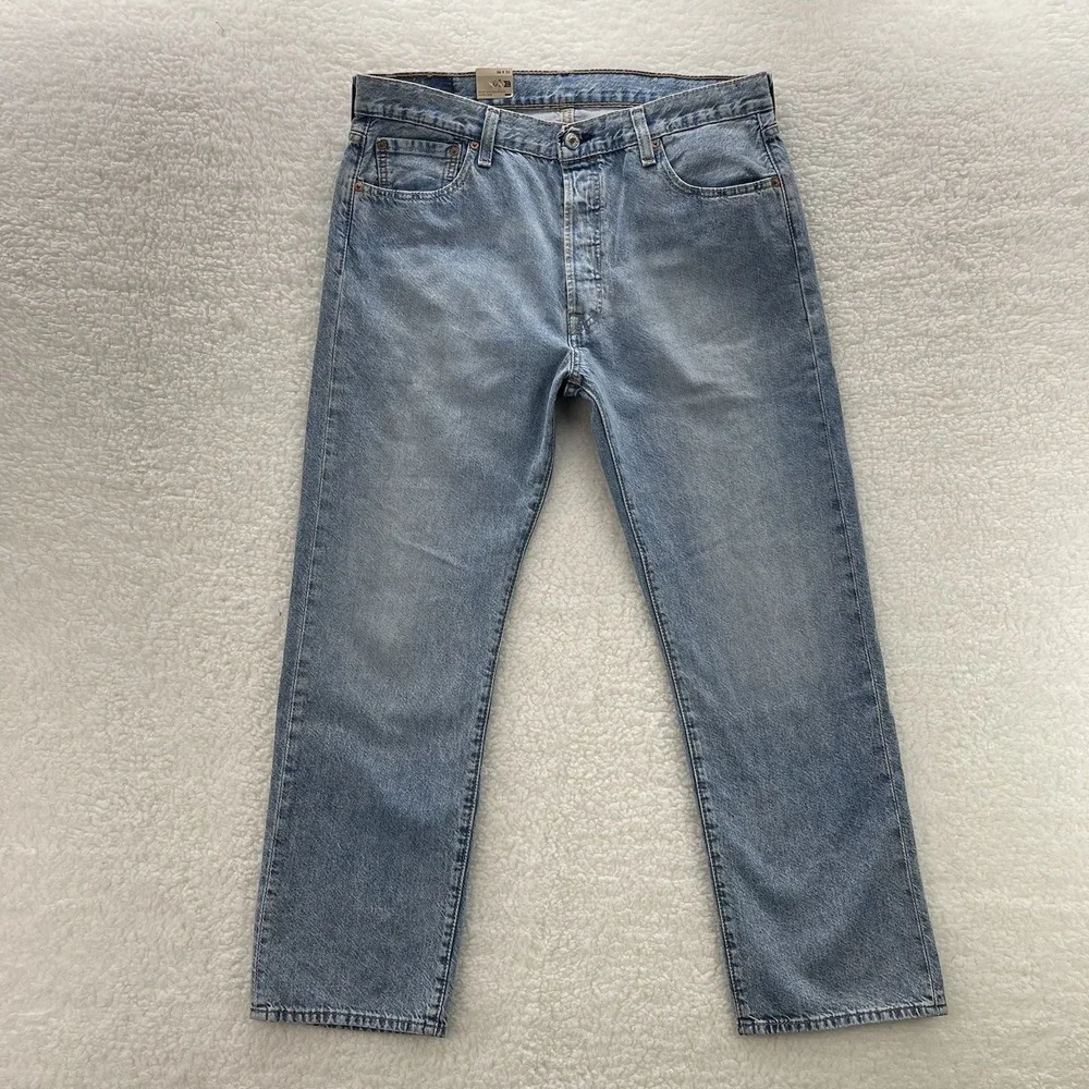 Levis 501 Jeans Mens 36x30 Blue Original Button Fly Medium Wash Denim Grunge New